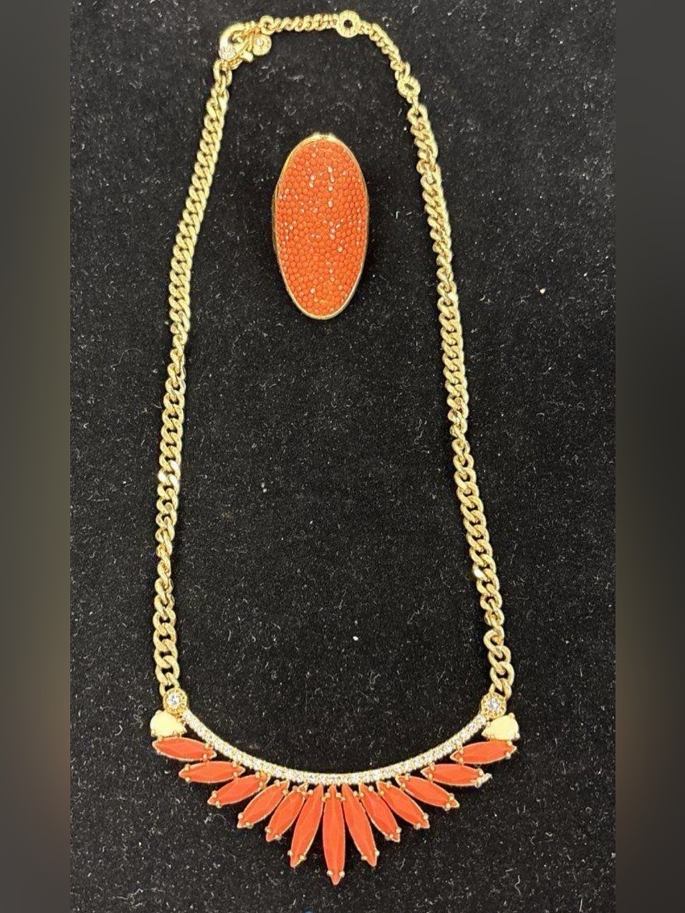 Henri Bendel Rare LUX Collector's Edition Coral & Pavé Statement Necklace & Ring